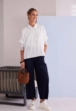 Load image into Gallery viewer, Wide leg navy travel fabric trousers