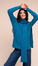Load image into Gallery viewer, Teal Cable Knot Jumper & Matching Scarf Set