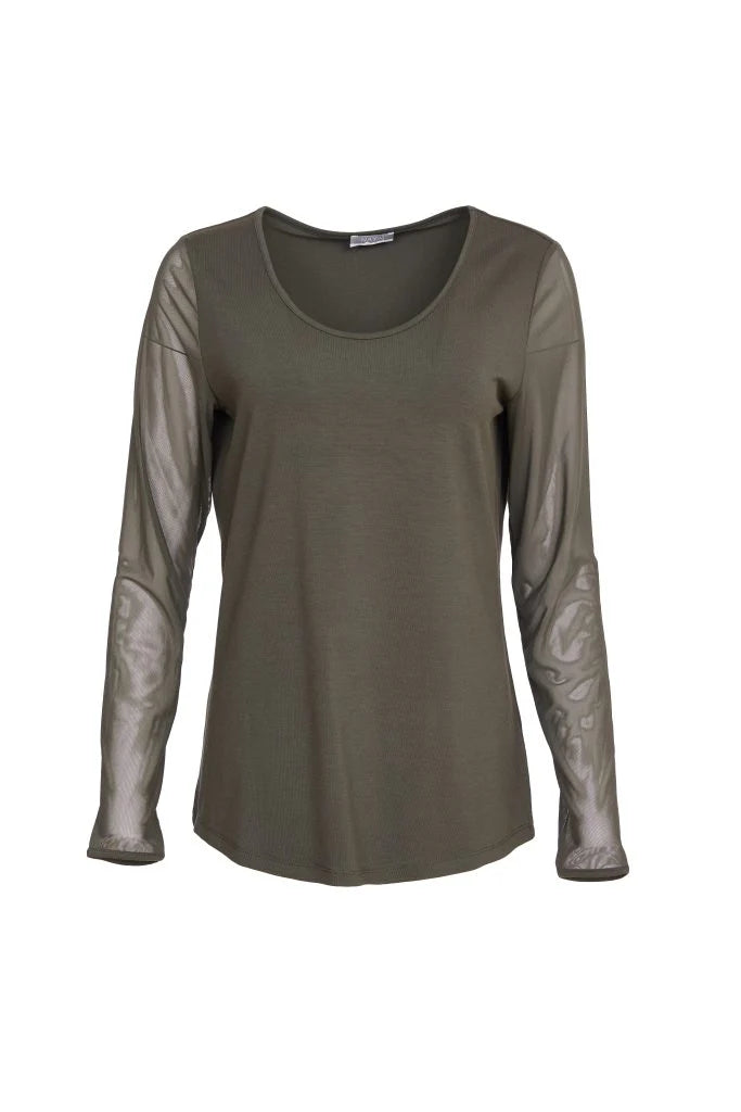 Olive Mesh Sleeve Top