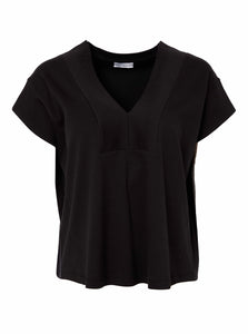 Square shape v neck Black Cotton Top