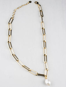 Hudson pearl Paperlink gold plated necklace