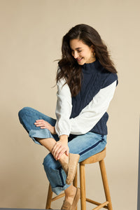 Navy Sleeveless Cable Knit