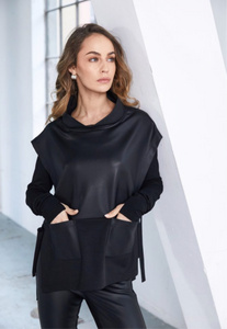 Leather look top with tie detail