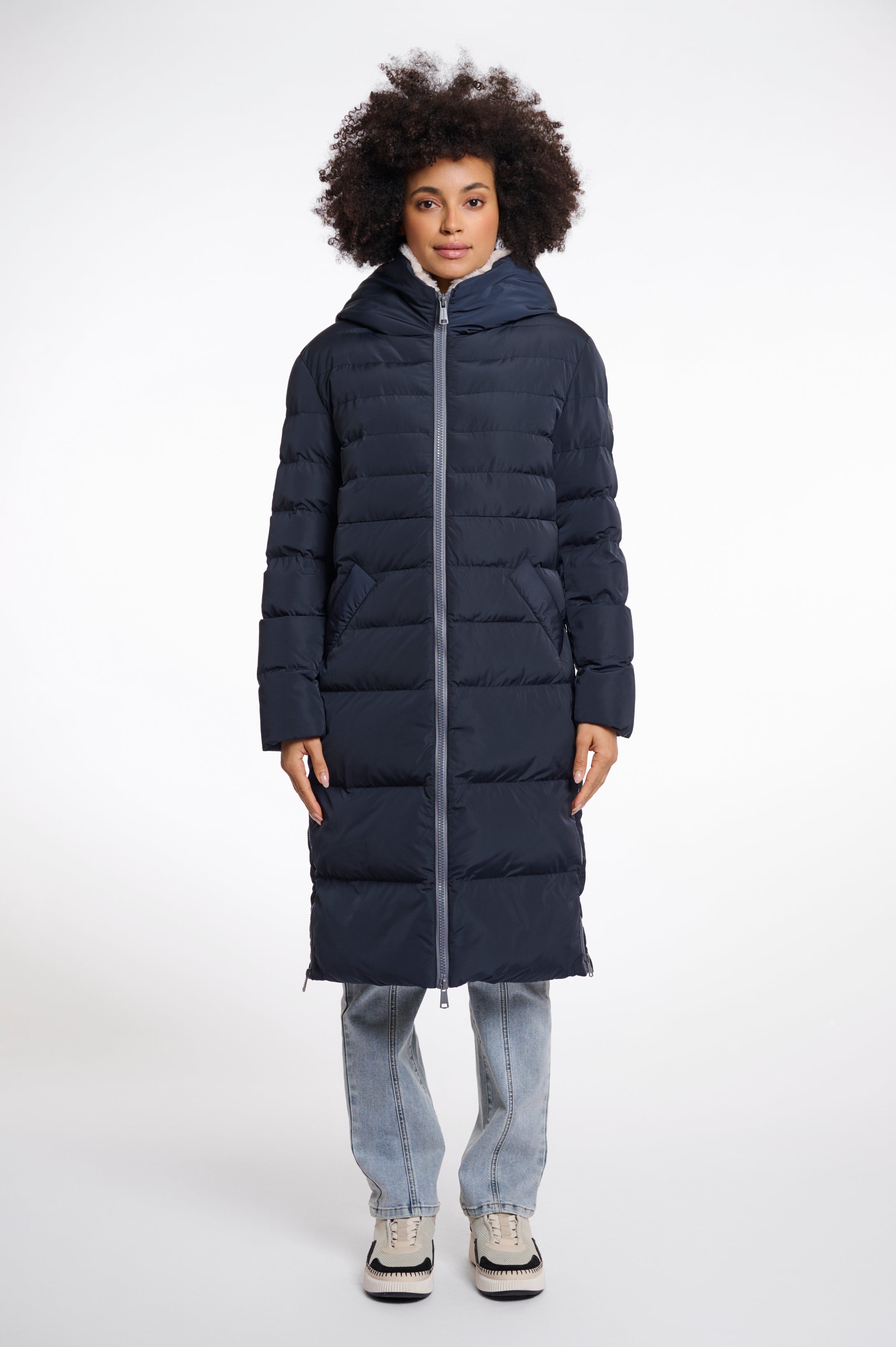 Navy Keila Puffa Faux Fur Lined Coat