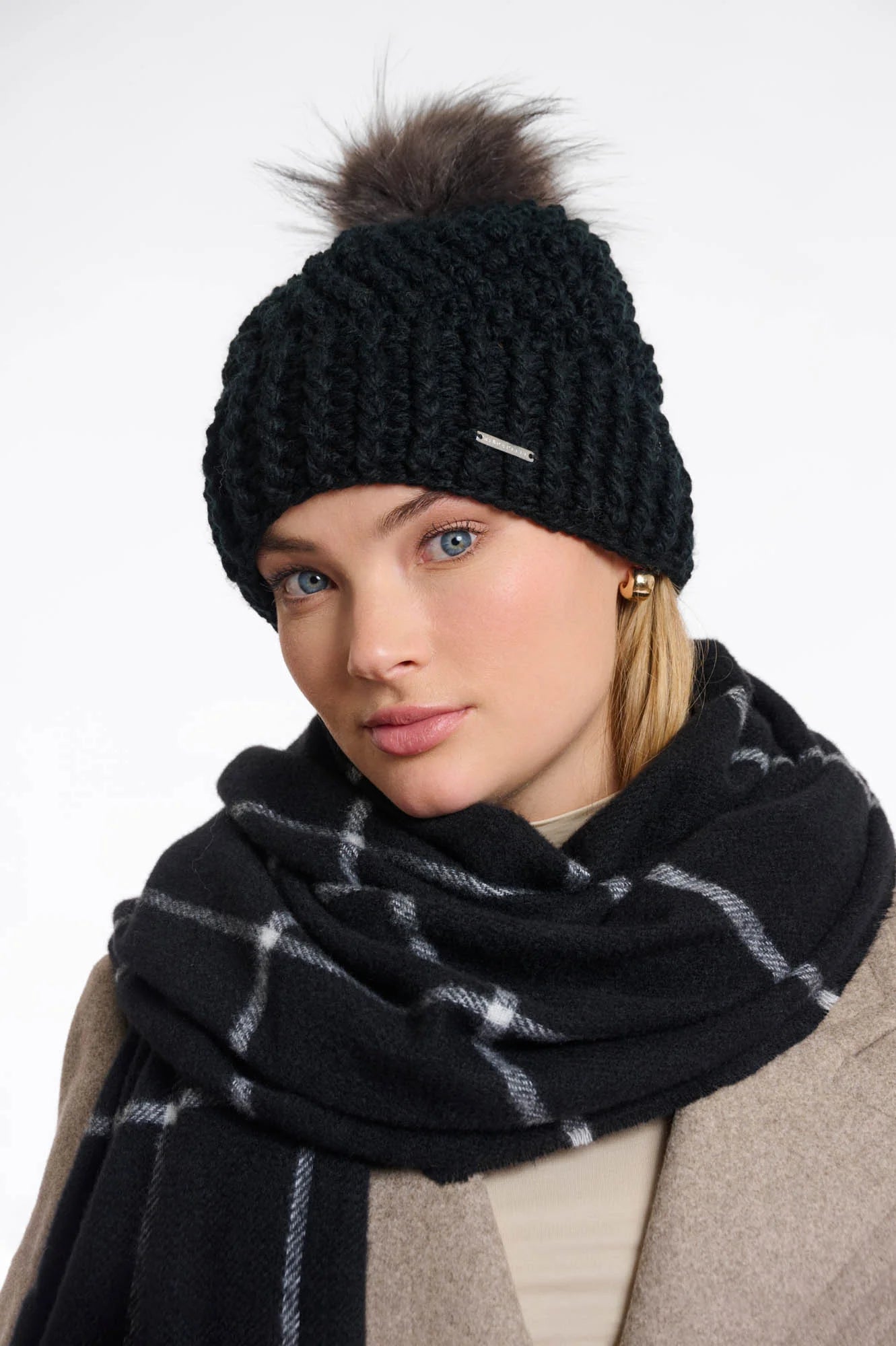 Black Kevina Detachable Pom Hat
