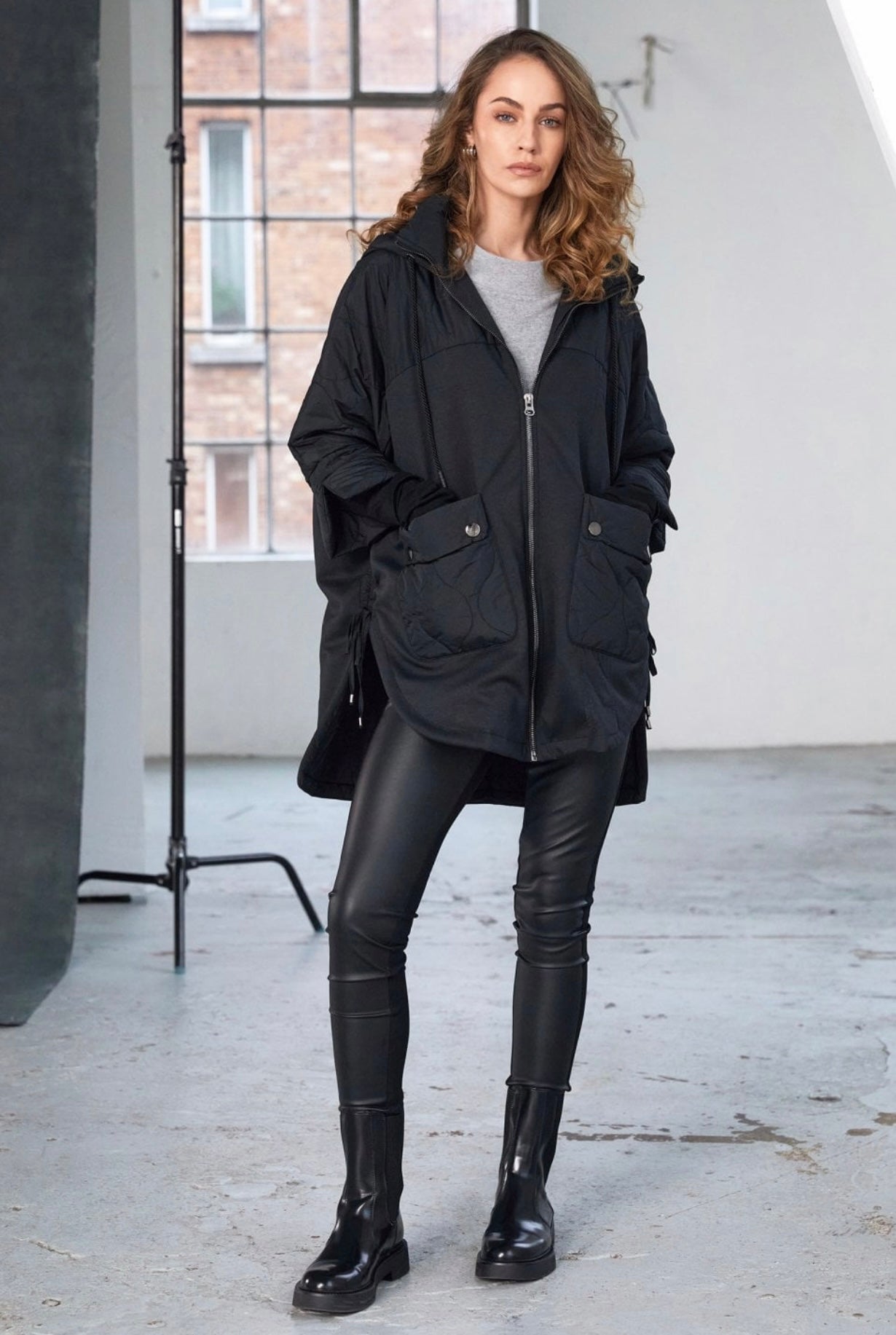 Black Hooded Quilted Jacket