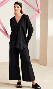 Wide Leg Travel Fabric Black Trousers