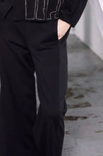 Load image into Gallery viewer, Wide leg pull up trouser with contrast fabric side panel
