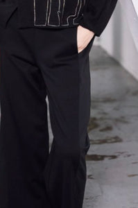 Wide leg pull up trouser with contrast fabric side panel