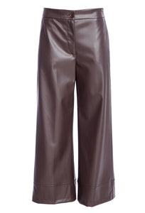 Brown Faux Leather Wide Legged Trousers