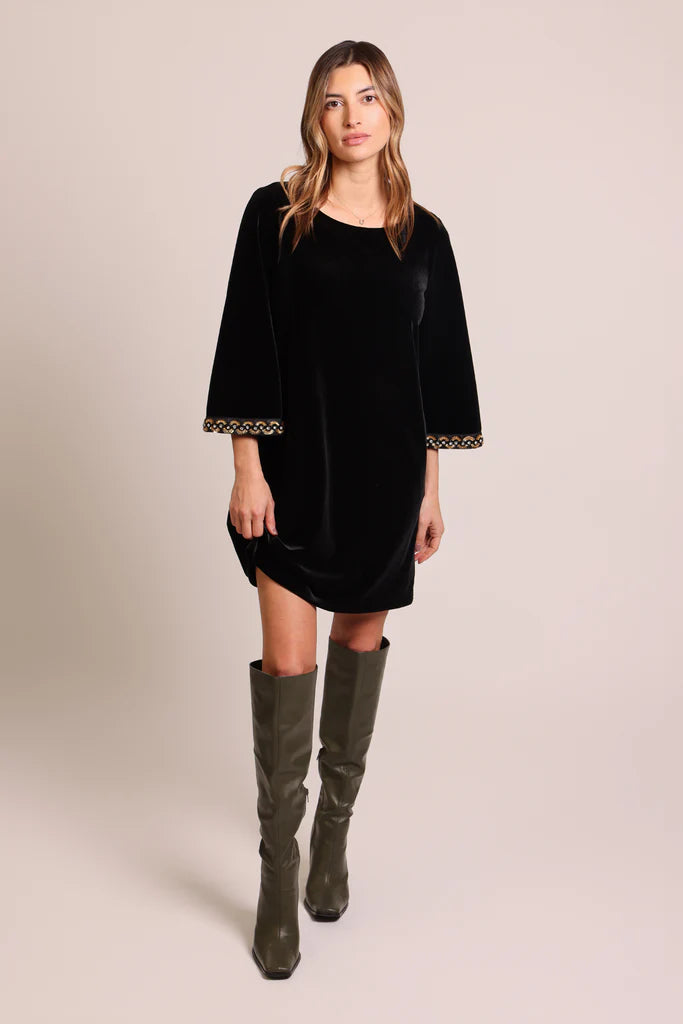 Black Bloom Velvet Tunic Dress