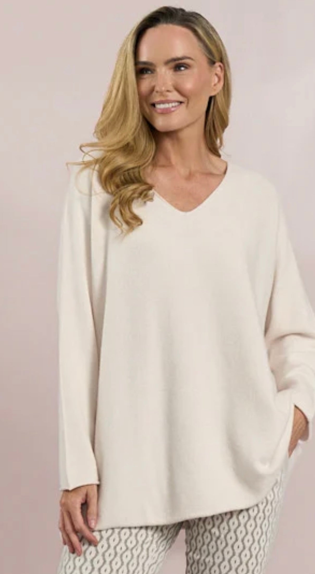 Winter White Sloppy Joe V Neck Jumper
