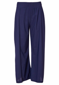 Wide Leg Travel Fabric Navy Trousers