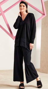 Wide Leg Travel Fabric Black Trousers