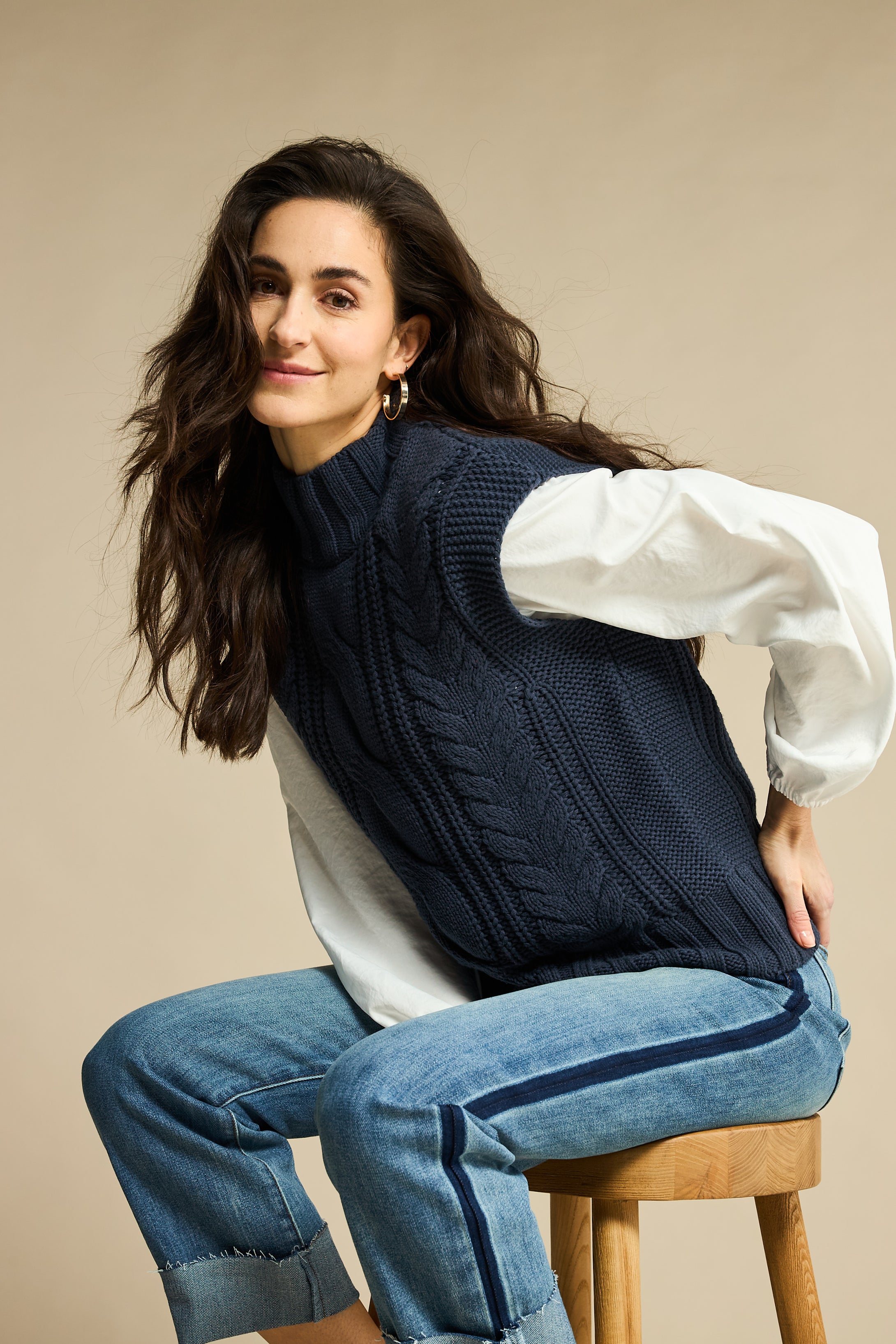 Navy Sleeveless Cable Knit