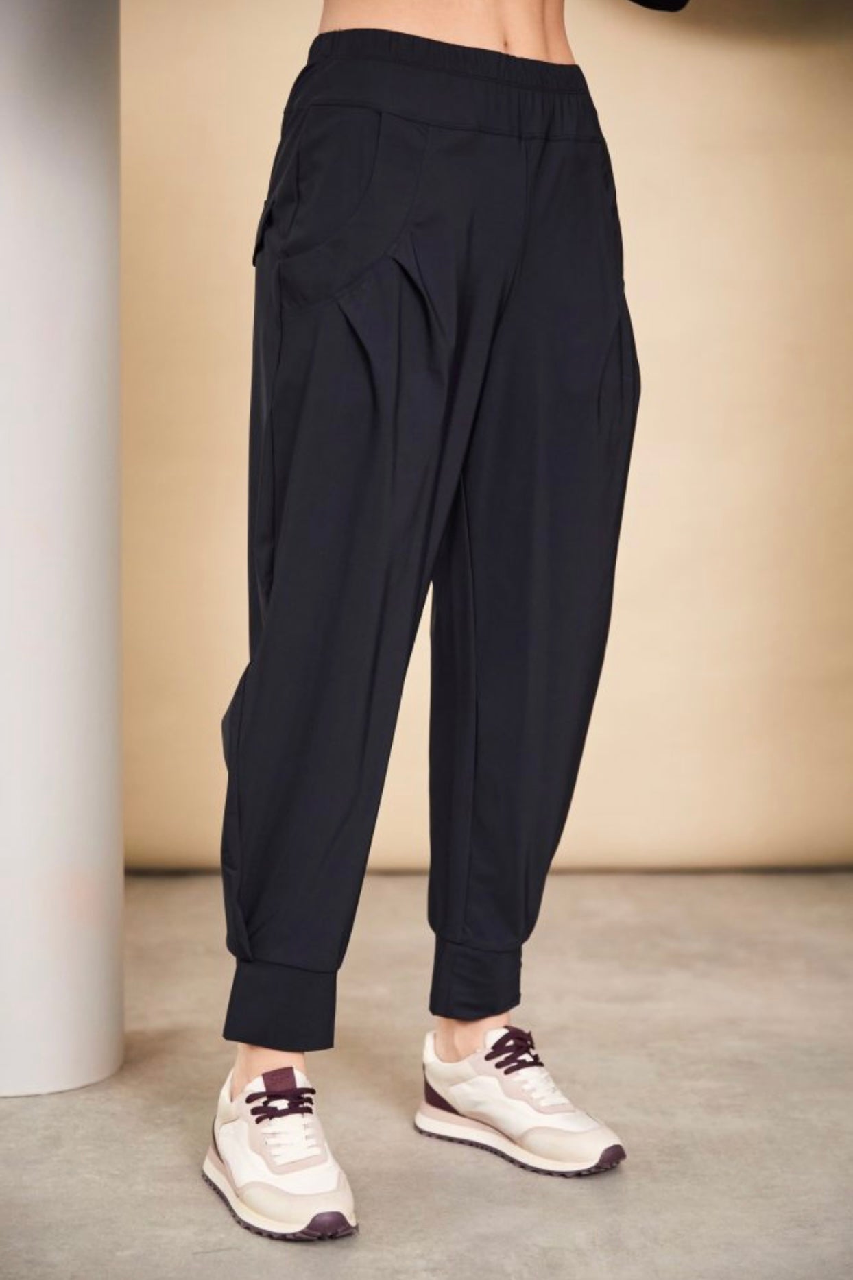 Black Travel Fabric Cuff Trousers