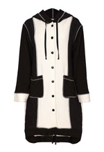 Load image into Gallery viewer, Two Tone Hooded Coat With Stud Front And Cover seam Stitch Detail
