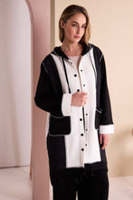 Load image into Gallery viewer, Two Tone Hooded Coat With Stud Front And Cover seam Stitch Detail
