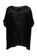 Load image into Gallery viewer, Vee neck black waffle effect knit top
