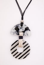 Load image into Gallery viewer, Stripped disc necklace with print semi circle trim
